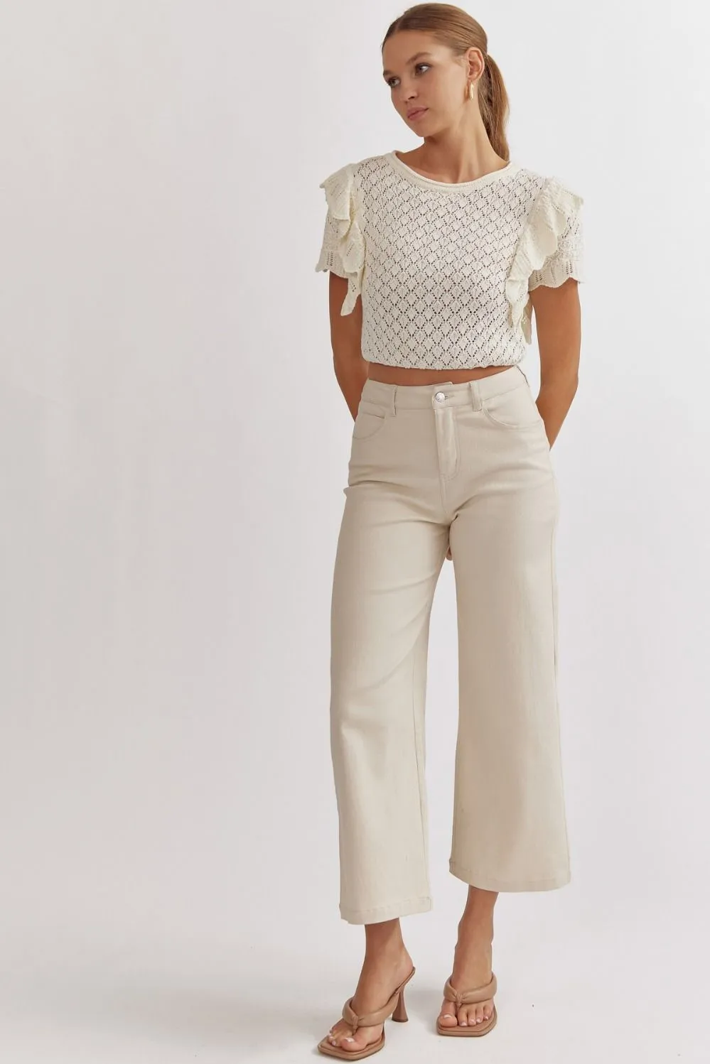 Miranda Wide Leg Pants (Sand)