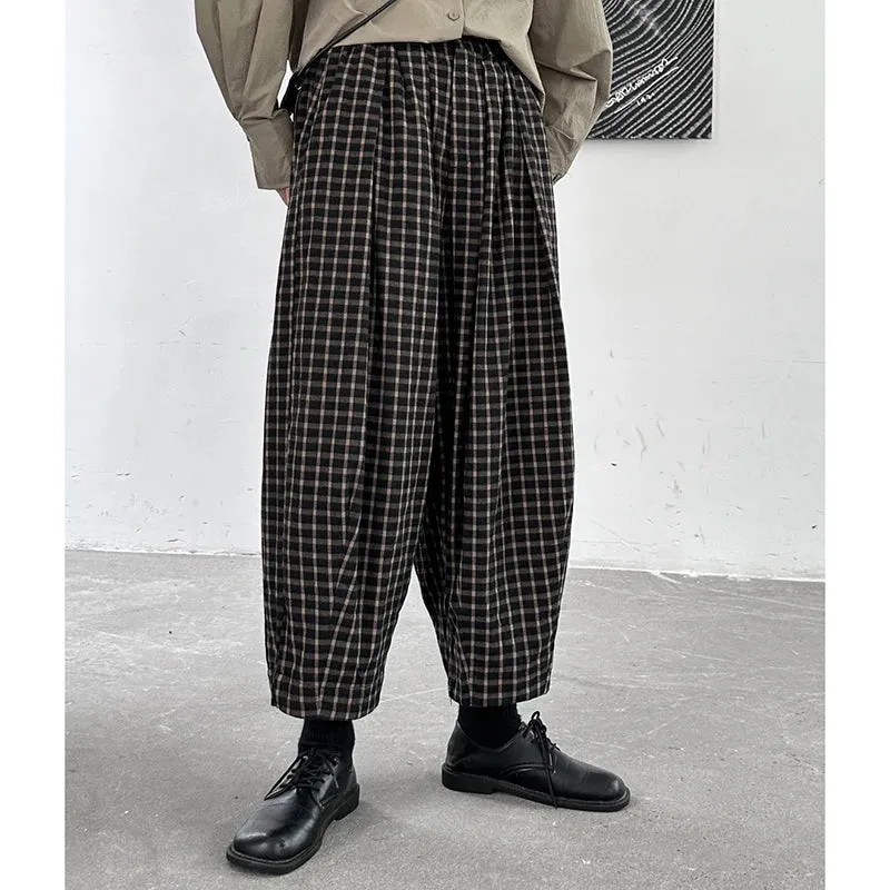 Miss Office Punk Khaki Plaid Pattern Trousers