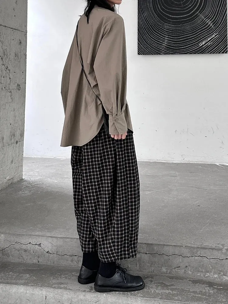 Miss Office Punk Khaki Plaid Pattern Trousers