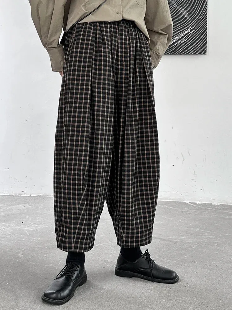 Miss Office Punk Khaki Plaid Pattern Trousers