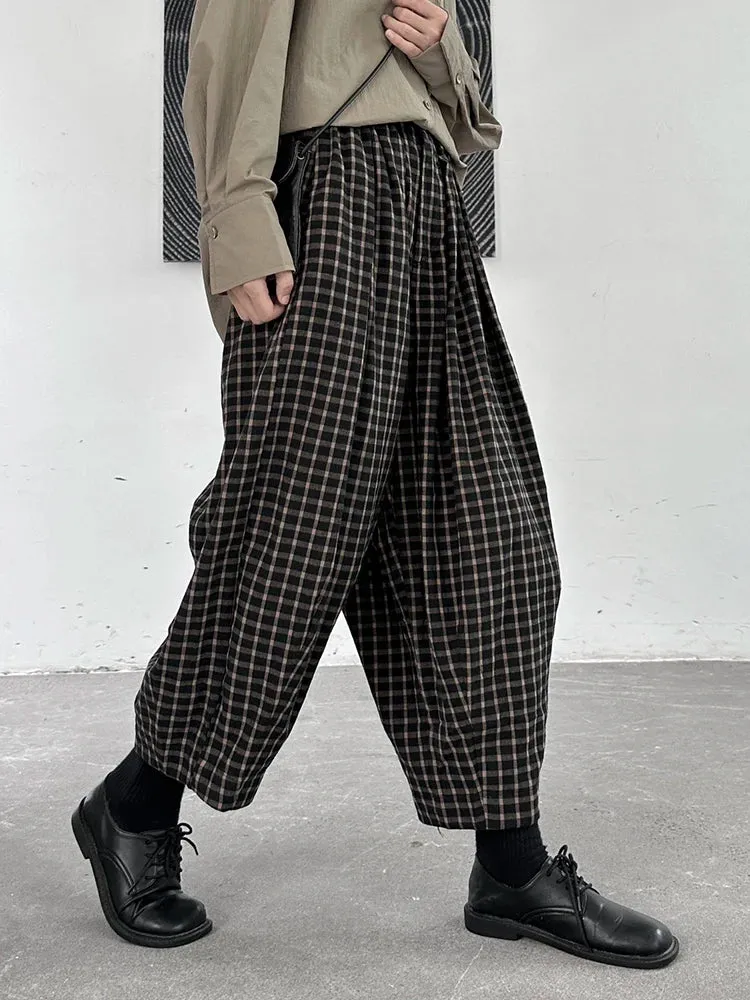 Miss Office Punk Khaki Plaid Pattern Trousers