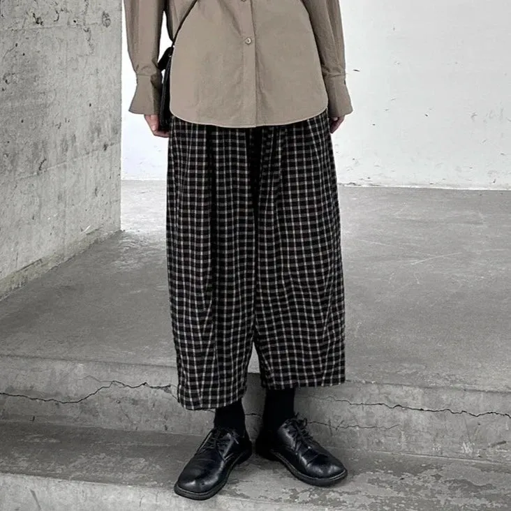 Miss Office Punk Khaki Plaid Pattern Trousers