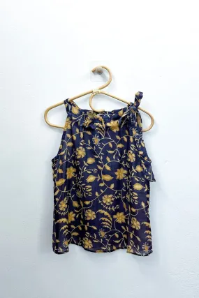 Navy & Tan Floral Tie-Neck Halter Top - XXS