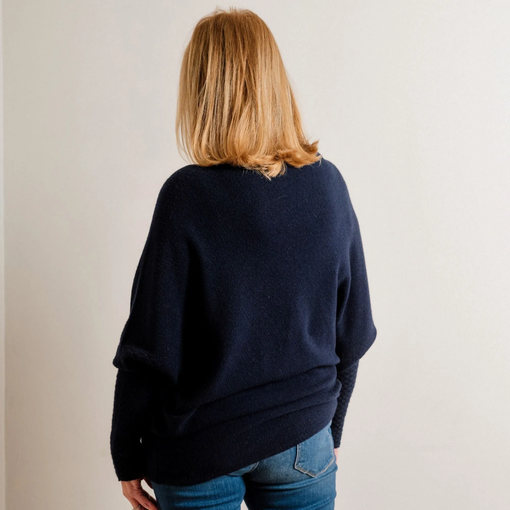 Navy Blue Supersoft Asymmetric Fine Knit Easy Wear Jumper