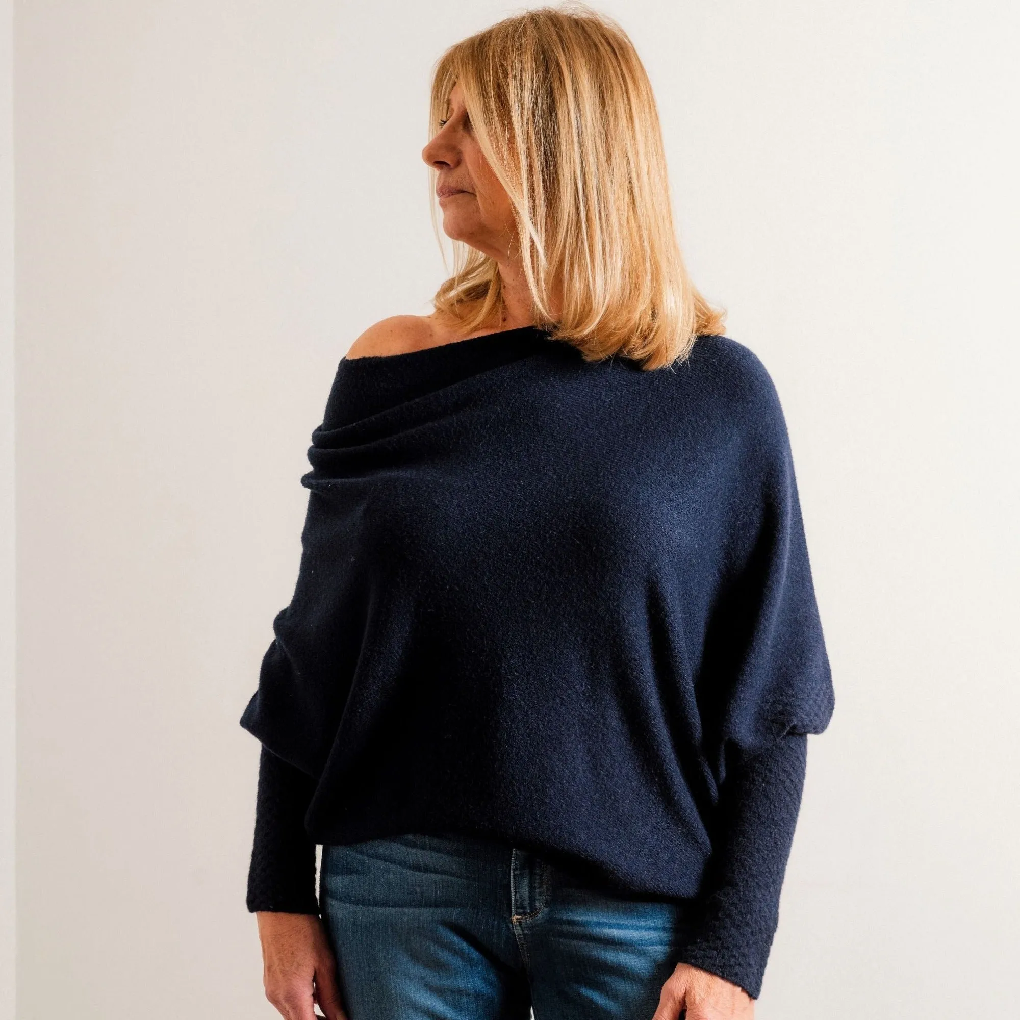 Navy Blue Supersoft Asymmetric Fine Knit Easy Wear Jumper