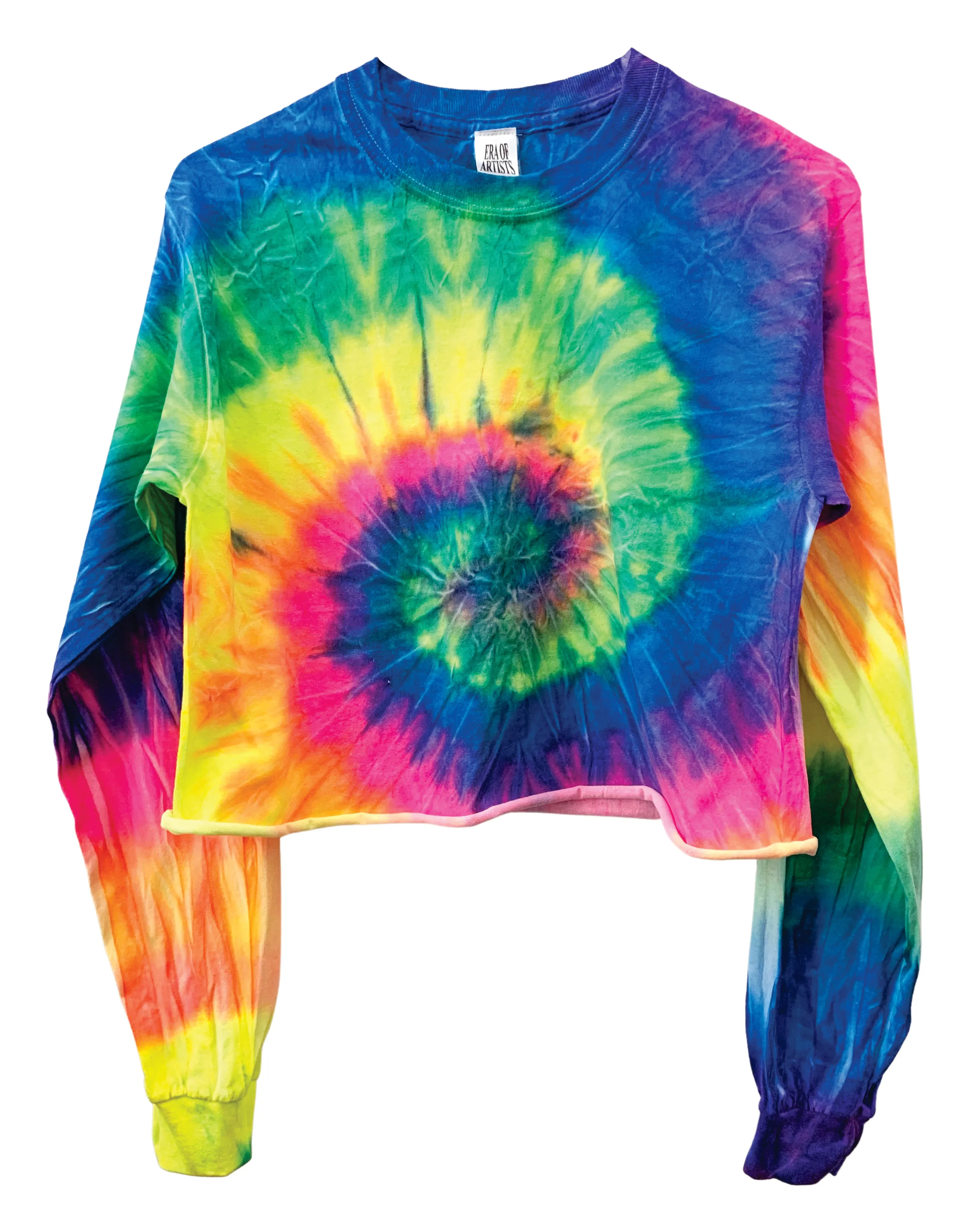 Neon Rainbow Tie-Dye Cropped Long Sleeve Unisex Tee