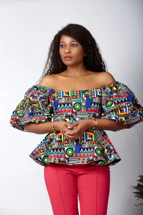 New in African Print Peplum Blouse/Top - Jessica