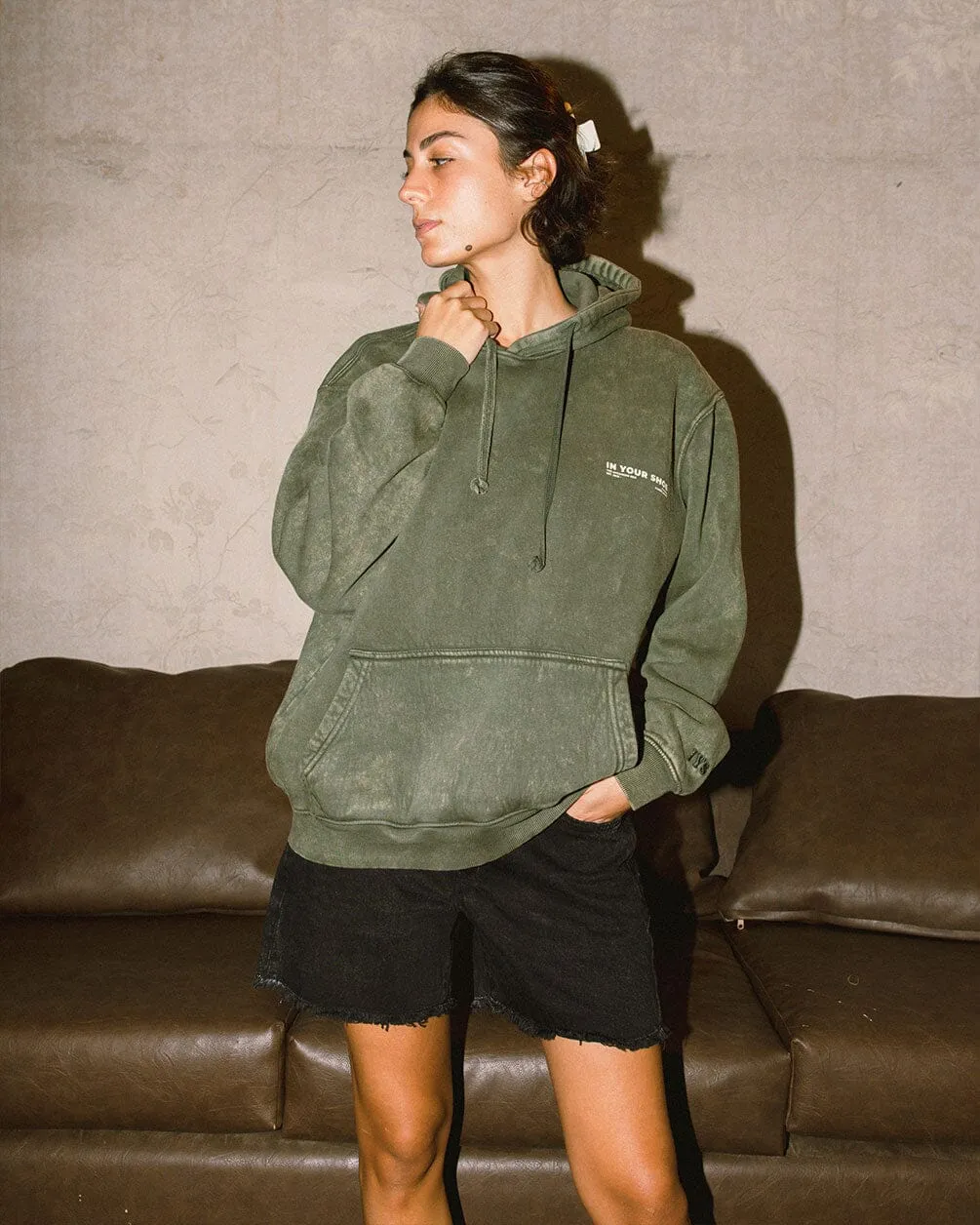 Olive Green Acid Washed Hoodie