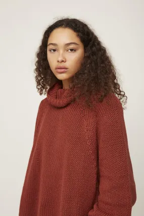 oversized high-neck rust knitwear