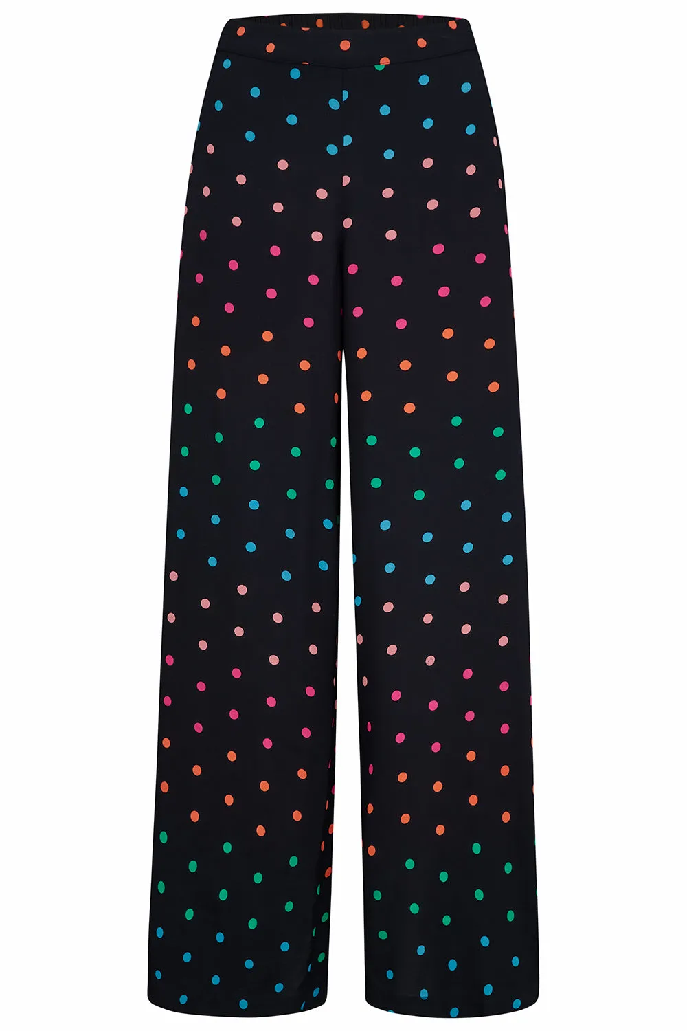 Patsy Palazzo Pants - Black, Rainbow Polka