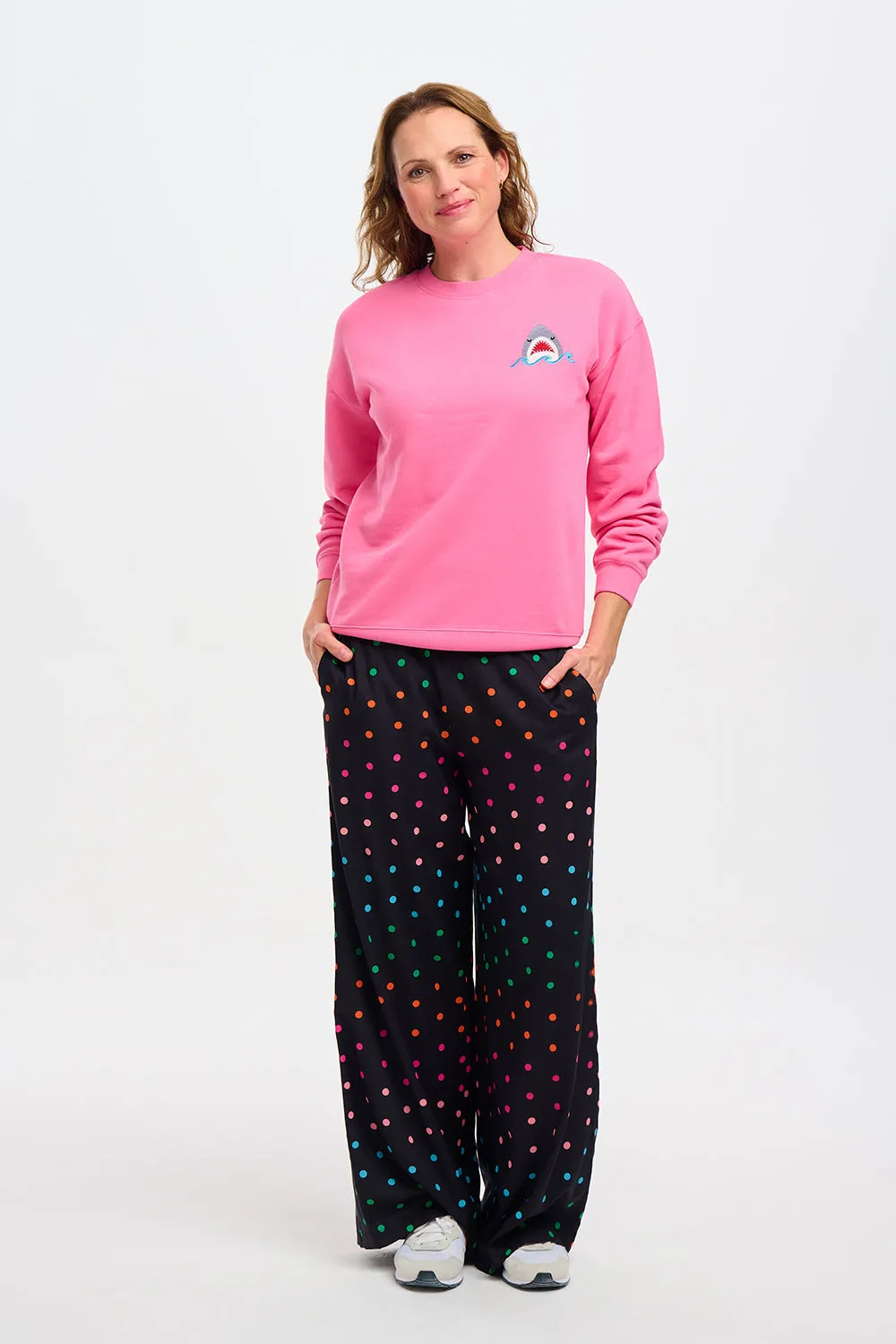 Patsy Palazzo Pants - Black, Rainbow Polka