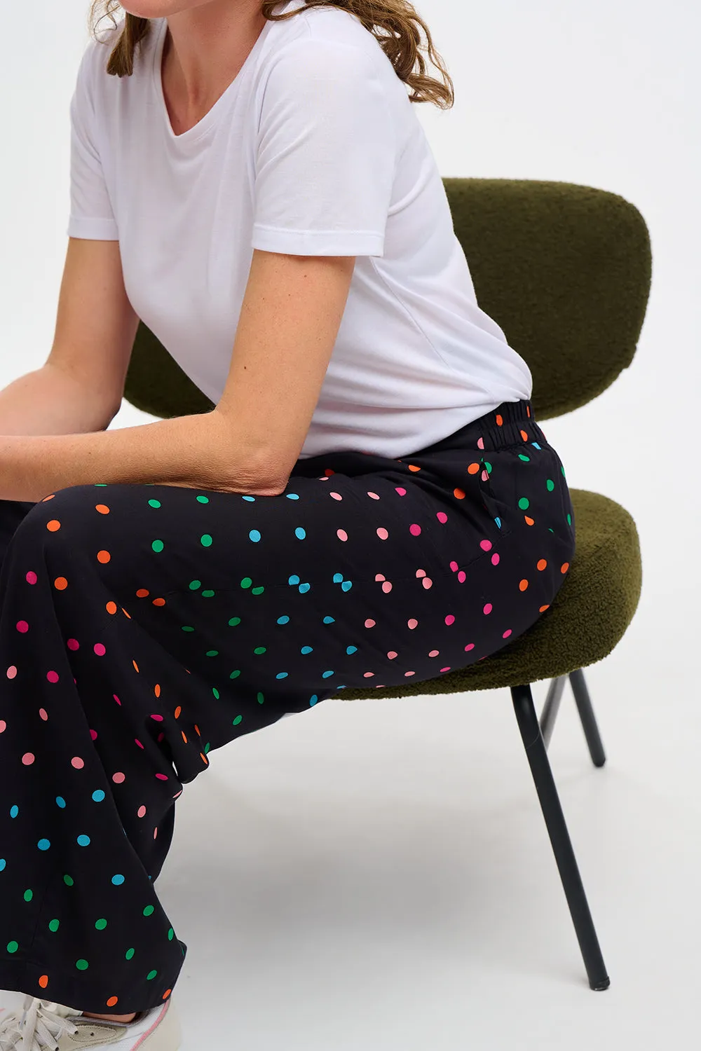 Patsy Palazzo Pants - Black, Rainbow Polka