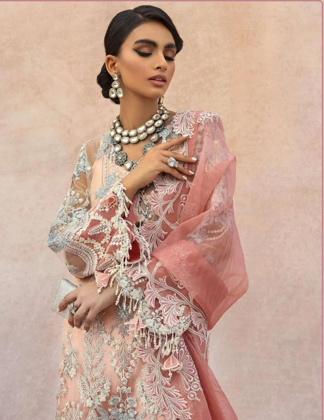 Peach Colour Embroidered Pakistani Suits