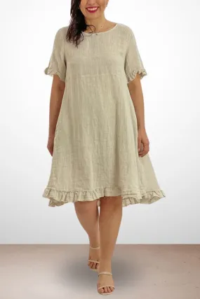 Plain Ruffle Hem Linen Dress