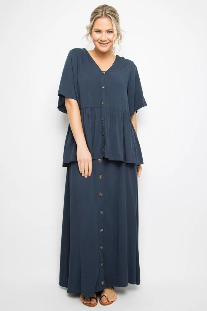 Pq Collection Button Down Skirt Navy