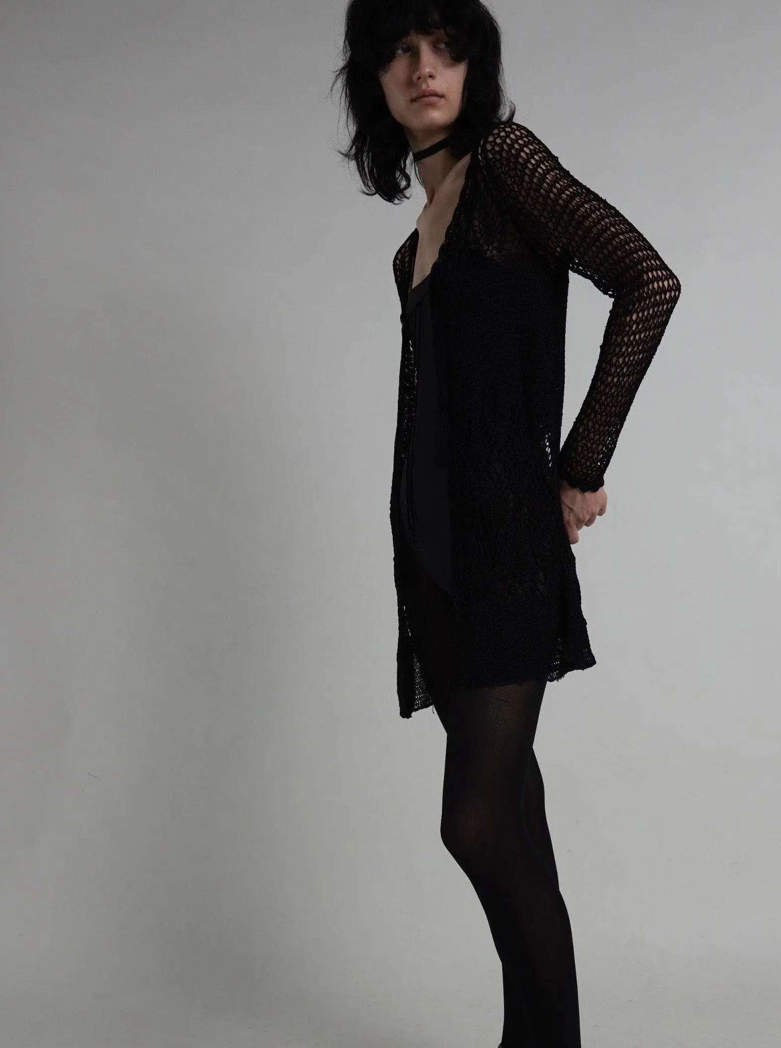 Pre-Loved Black Long Crochet Cardigan