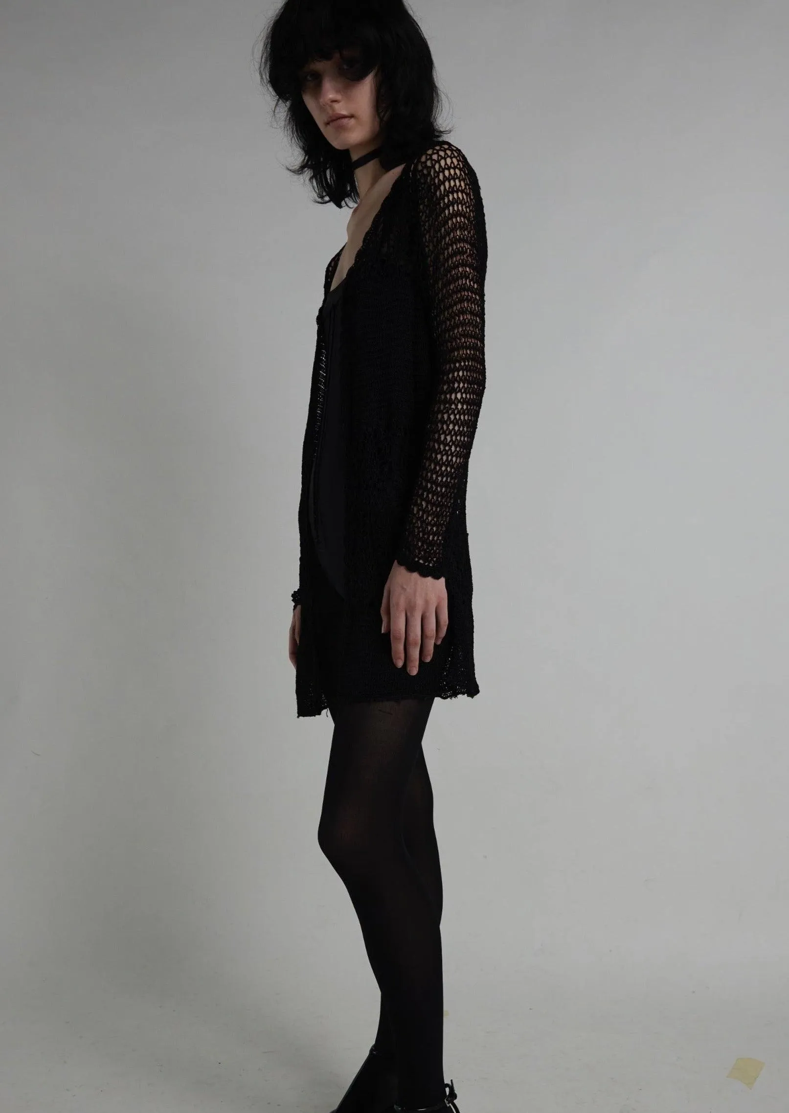 Pre-Loved Black Long Crochet Cardigan