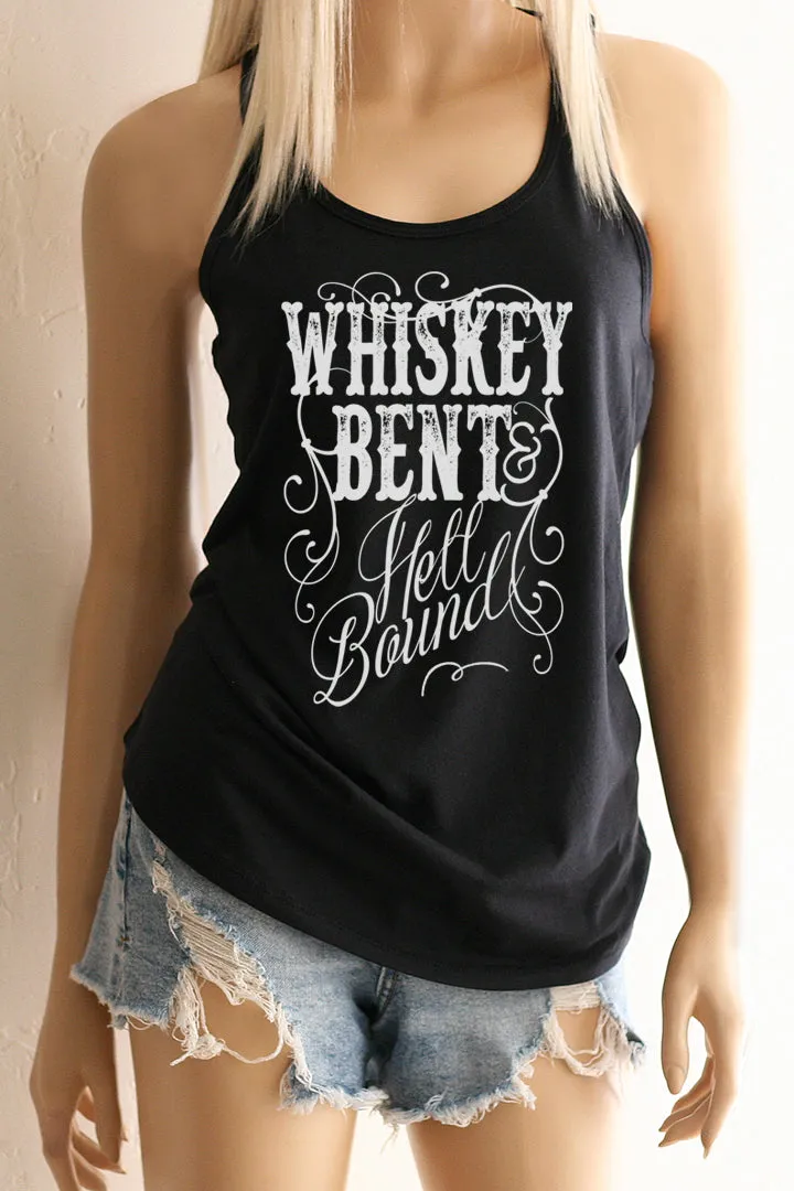 "Whiskey Bent Hell Bound" Bachelorette Party Friends Black Racerback Tank Top