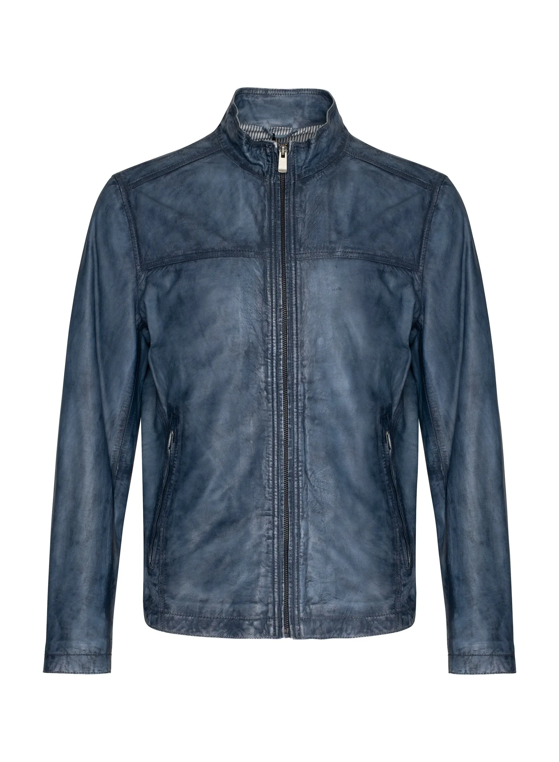 Regency Leather Jacket in Ice Blue