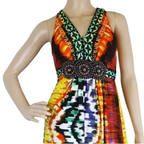 Roz & Ali Abstract Beaded Maxi Dress with Medallions, Size 6