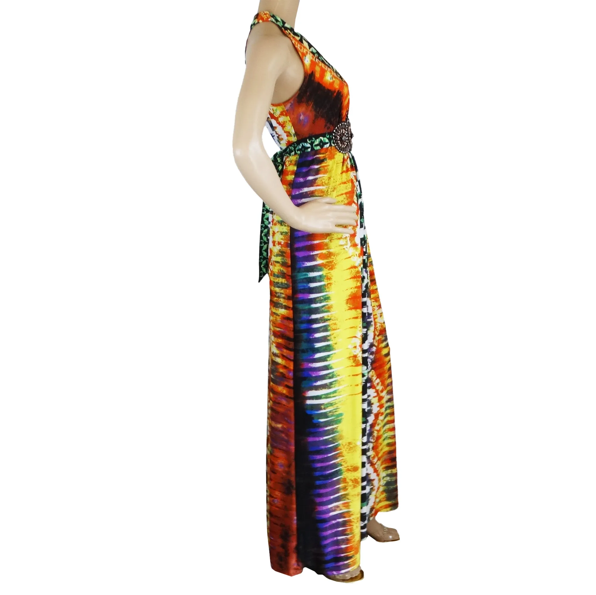 Roz & Ali Abstract Beaded Maxi Dress with Medallions, Size 6