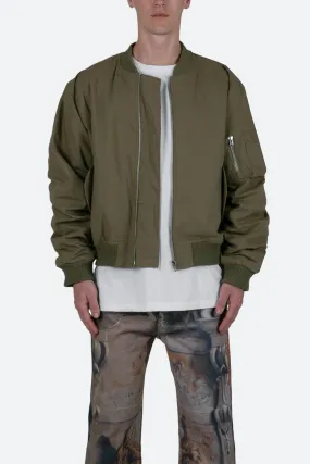 Ruched Bomber Jacket - Olive