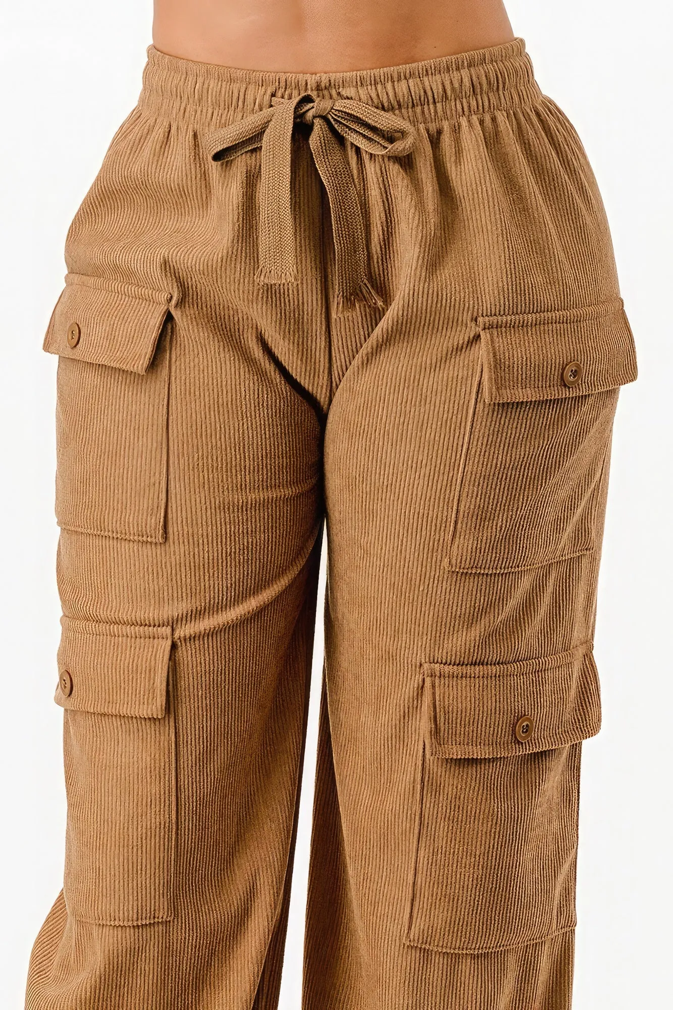 Tie Front Corduroy Cargo Pants