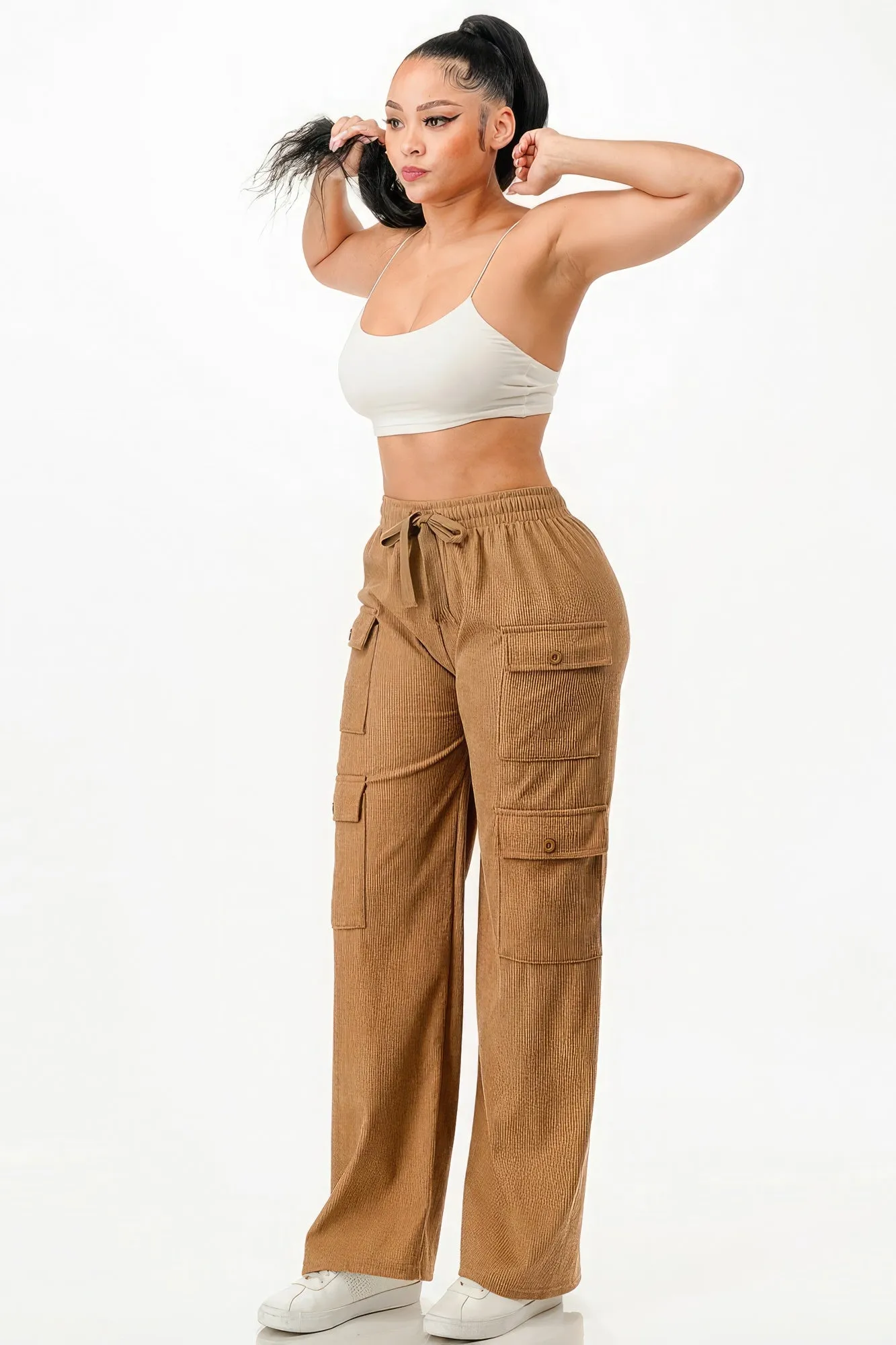 Tie Front Corduroy Cargo Pants