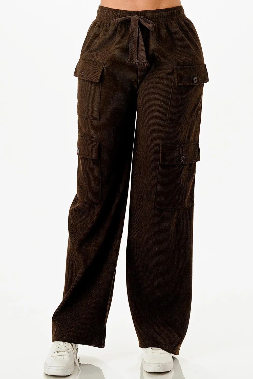 Tie Front Corduroy Cargo Pants