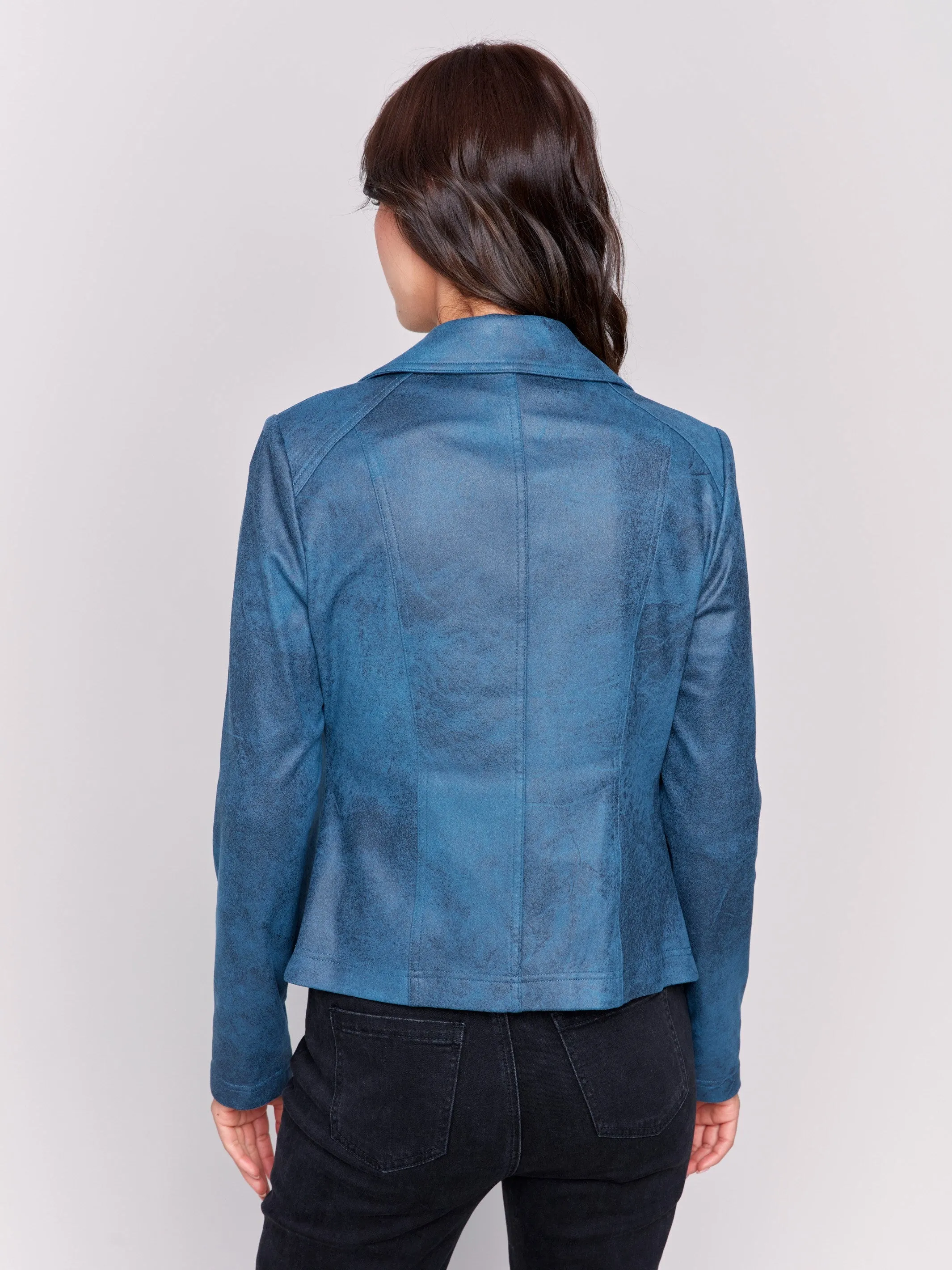 Vintage Faux Leather Perfecto Jacket - Peacock