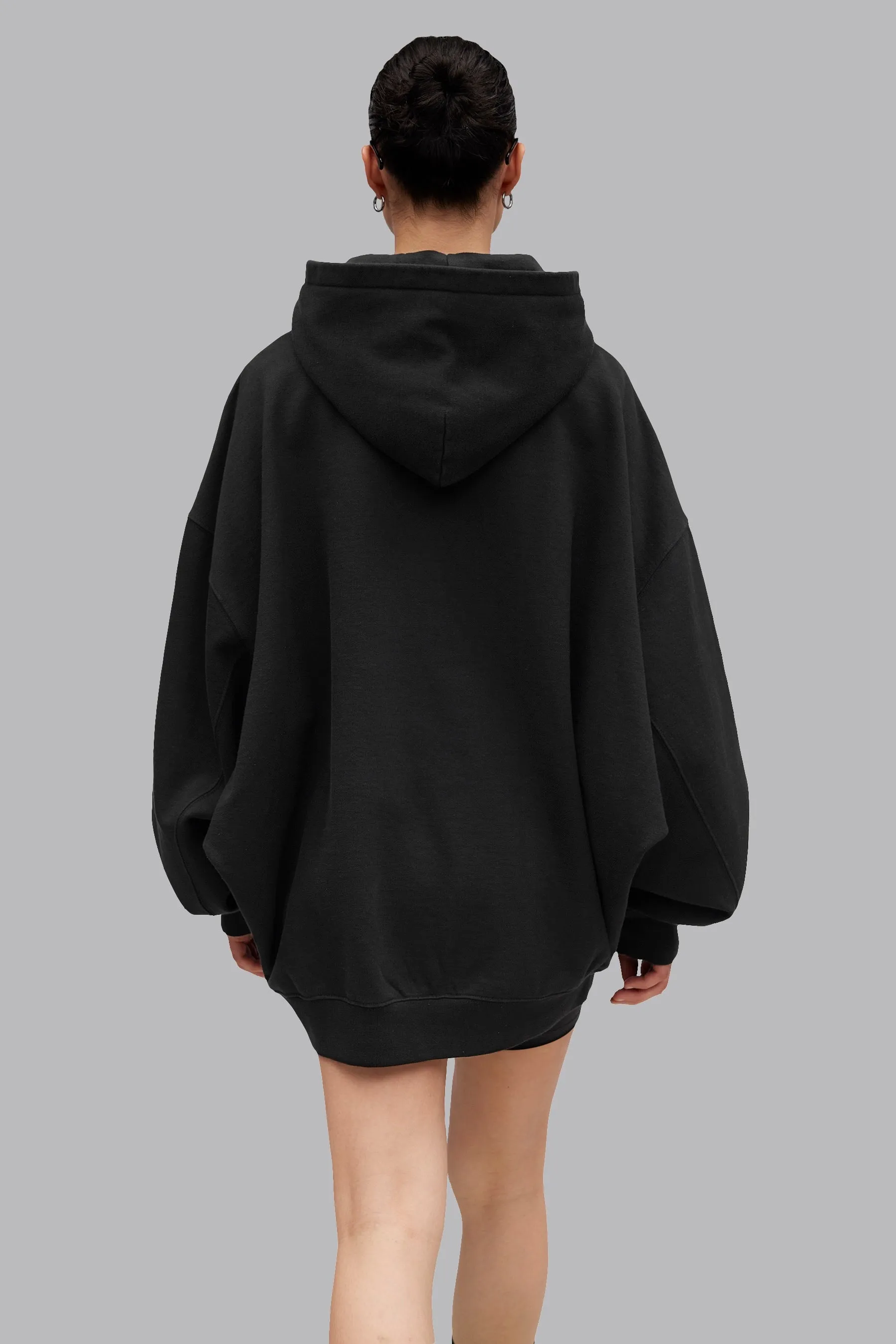 V_LYFE420 LONGLINE HOODIE - Black