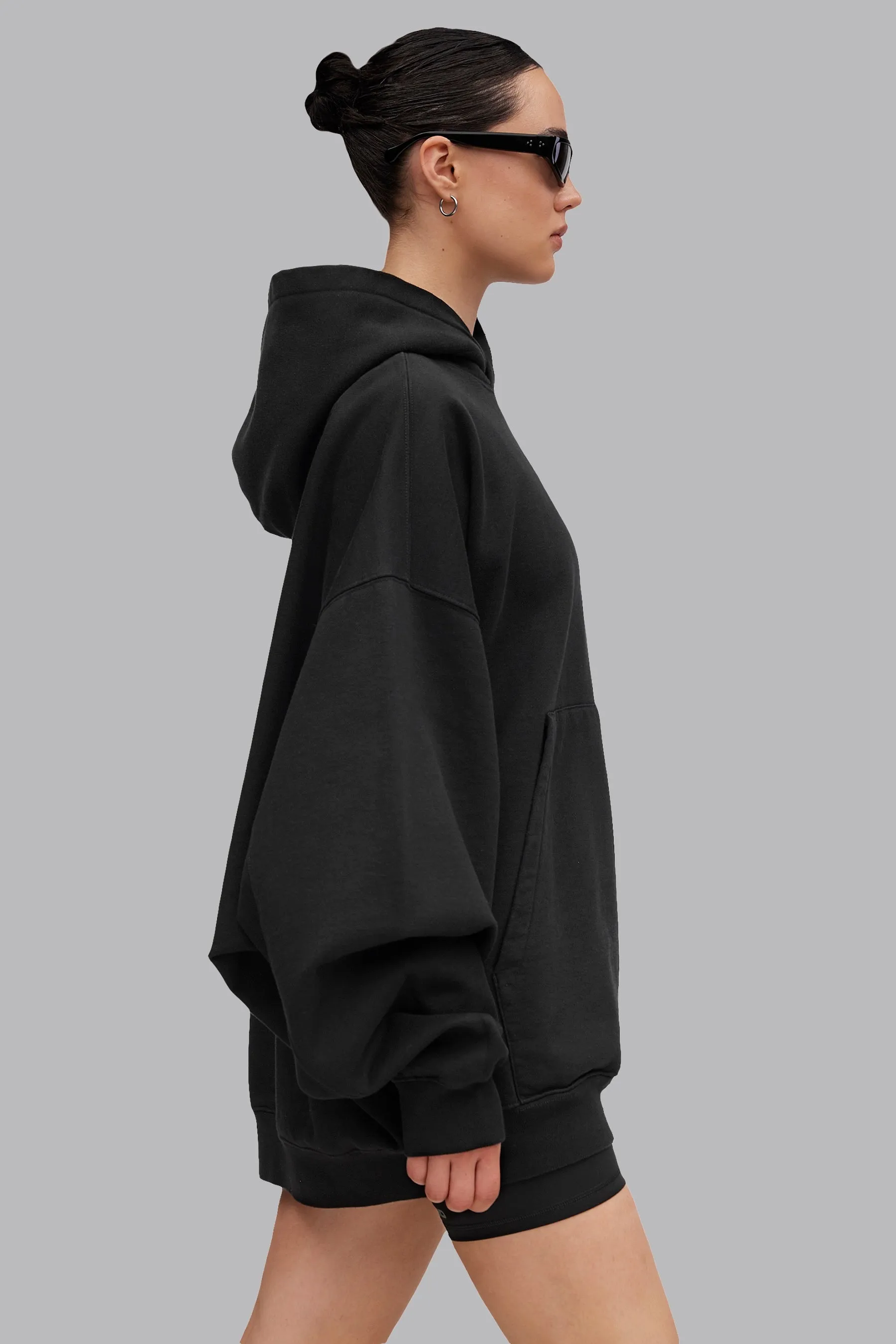 V_LYFE420 LONGLINE HOODIE - Black