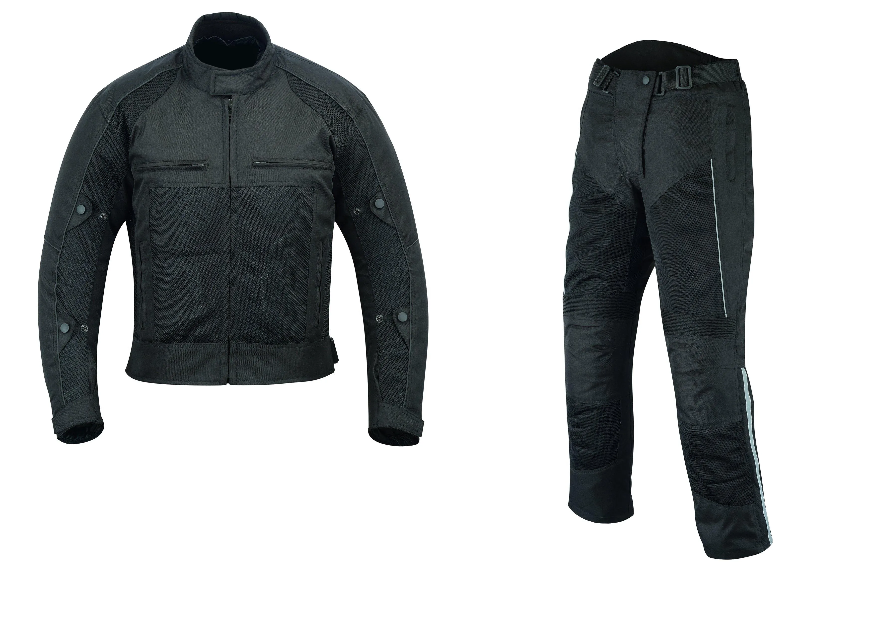 Warrior Gears® Air Mesh Motorbike Suits for Men, Breathable Textile Motorbike Jacket and Trouser with Removable Lining and CE Armours -All Black