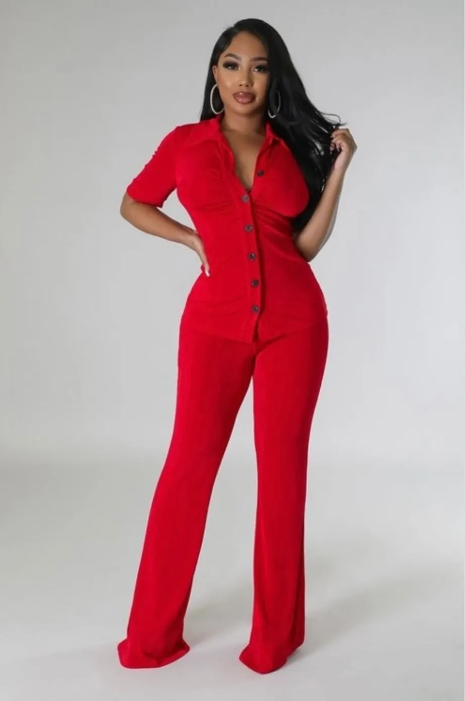 Wide Leg Ruched Pants Set