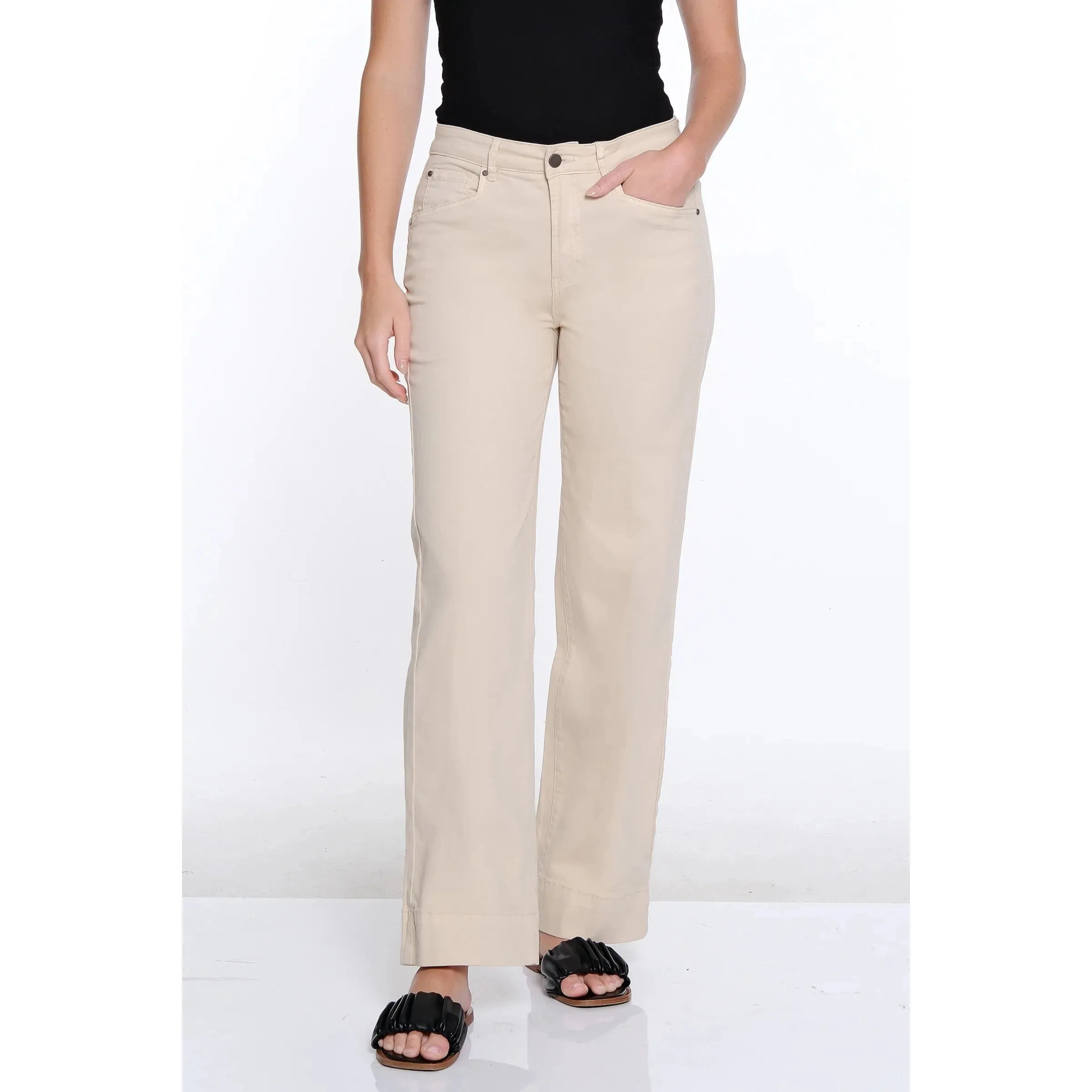 Wide Leg Twill Pant - Natural