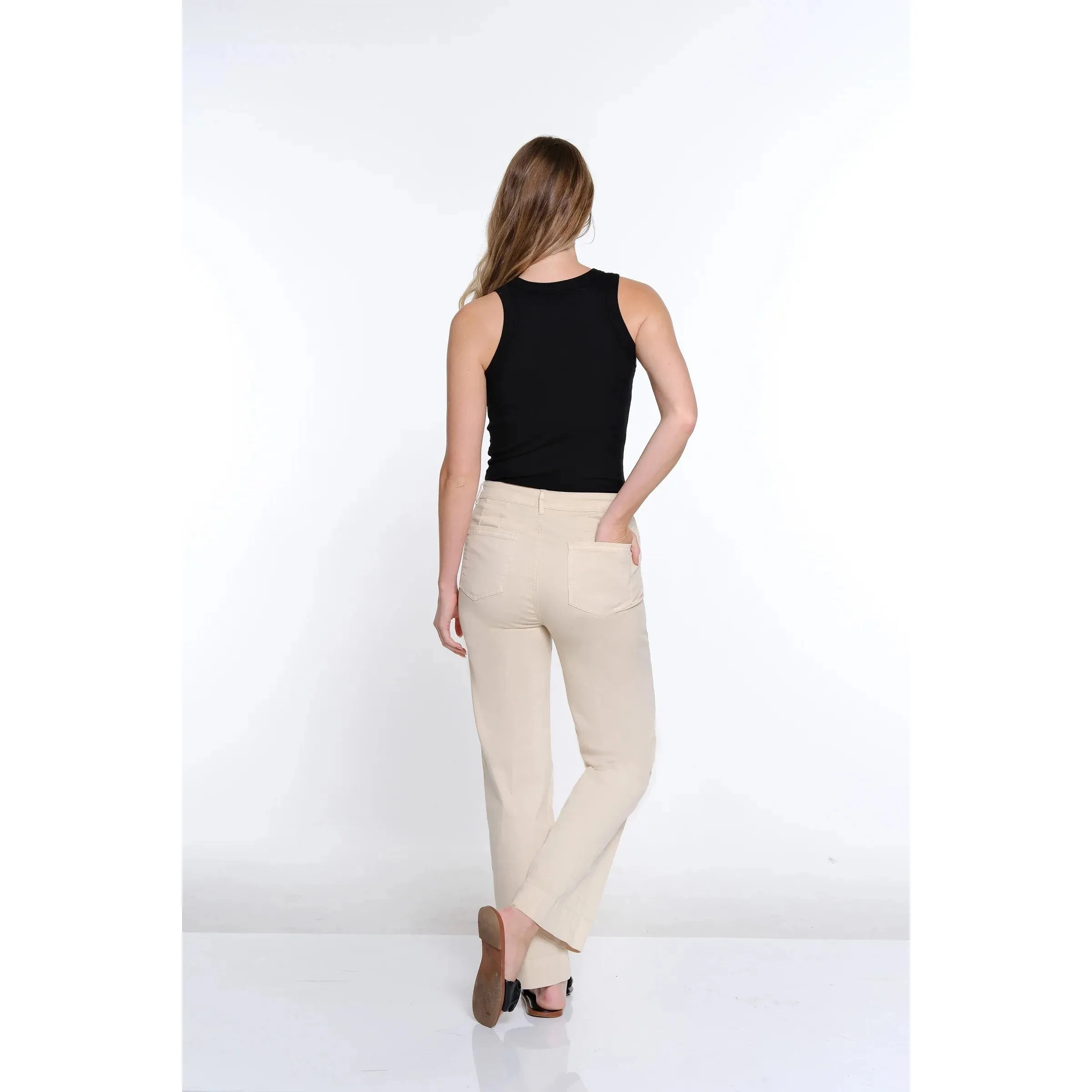 Wide Leg Twill Pant - Natural