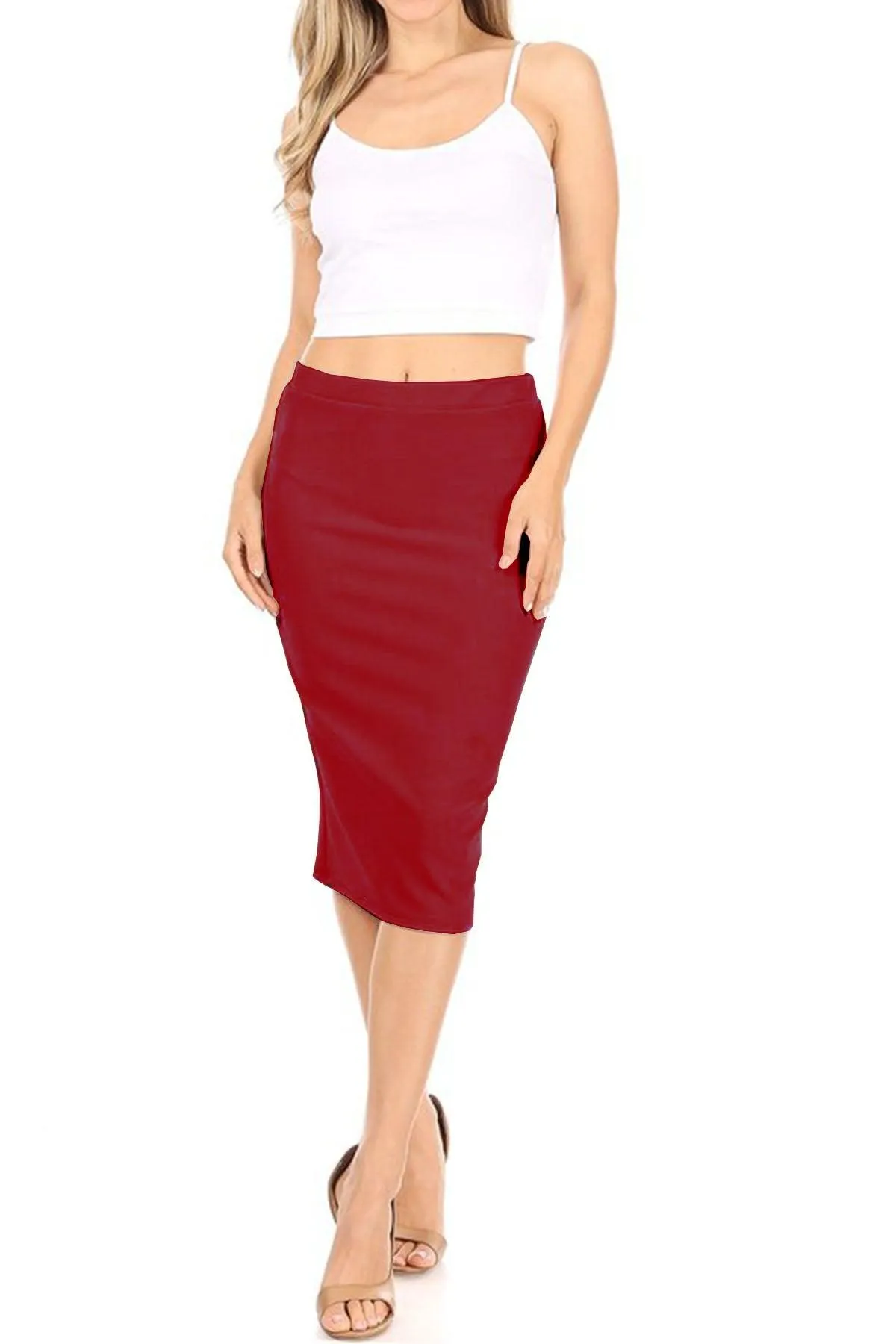 Women's Casual High Waist Slim Pull On Bodycon Pencil Solid Midi Skirt (Pack of 2)